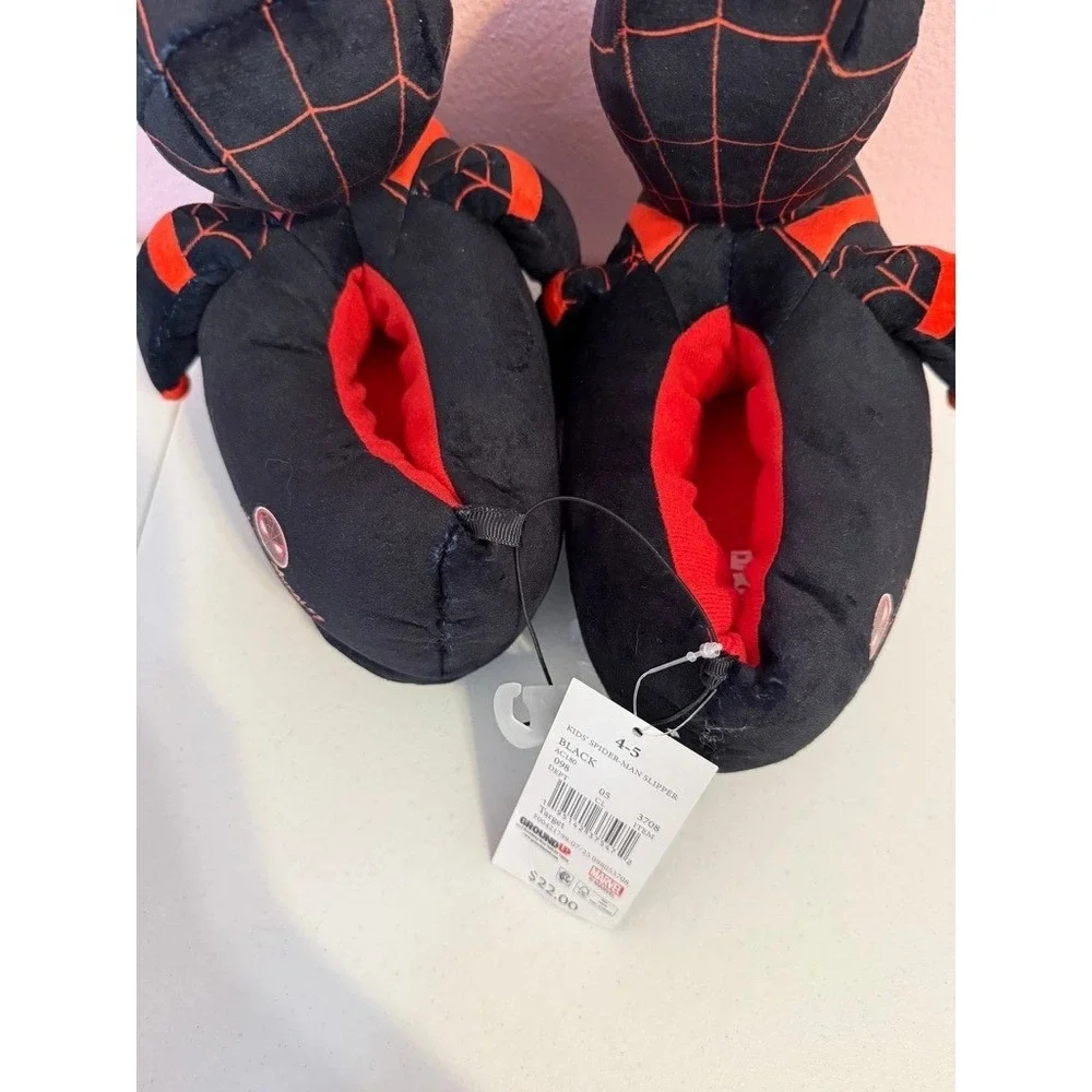 Marvel Spider-Man Miles Morales Kids Plush Slippers Black Red Size 4/5 NEW